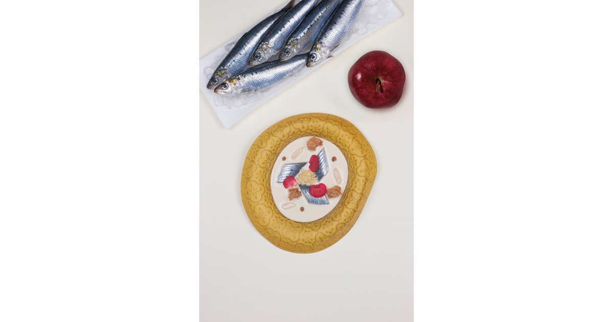 Red Delicious “ajoblanco”, marinated sardines & apple blossom | Marlene®